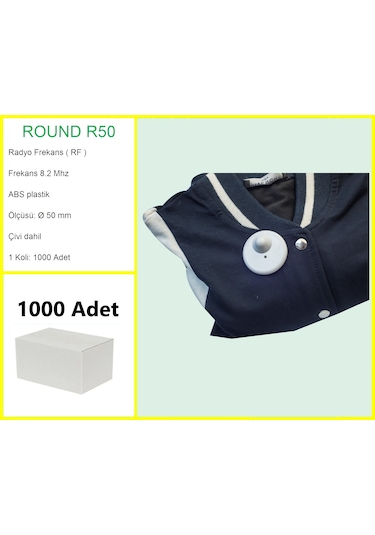 Round R50 Plastik Alarm Etiketi Rf Radyo Frekans 1000'li Koli