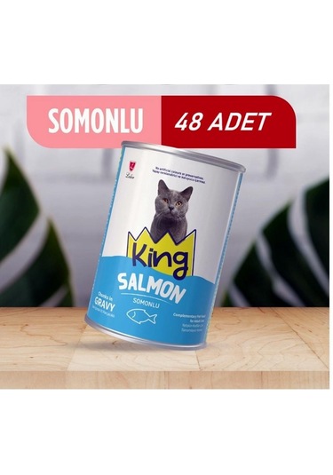 King Sos İçerisinde Et Parçacıklı Somonlu Kedi Konservesi 400 Gr 48 Adet