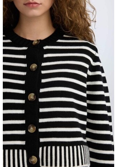 DeFacto Coool Regular Fit Çizgili Bisiklet Yaka Düğmeli Triko Hırka E2272AX24CWBK81 Siyah