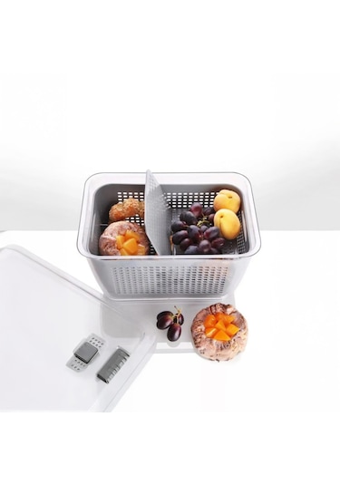 Vinoa 2,5 Litre Süzgeçli Buzdolabı Düzenleyici Organizer + Saklama Kabı Gri