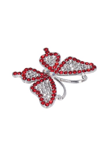 Lemestar Kırmızı Ab Renkli Kelebek Desenli Cam Ve Metal Broş - 5 Adet Paket - Gömlek, Elbise, Telefon Kılıfı Dıy Dekorasyon Aksesuarı Kırmızı