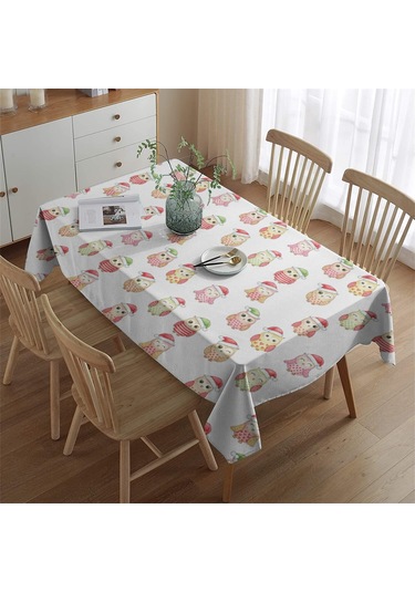 Noel Desenli Dikdörtgen Masa Örtüsü 60x84 İnç, Su Geçirmez Ve Leke Tutmaz Noel Baykuş Baba Noel