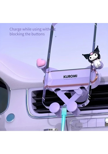 Elmpaly Siyah Kuromi Araç Telefon Tutucu - Evrensel Havalandırma Klipsli