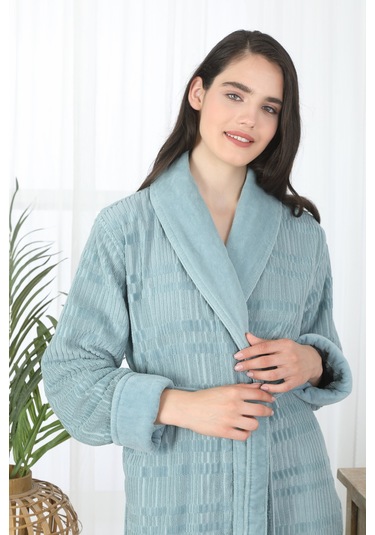 Sadem Organik Spruce Şal Yaka Bornoz Mint