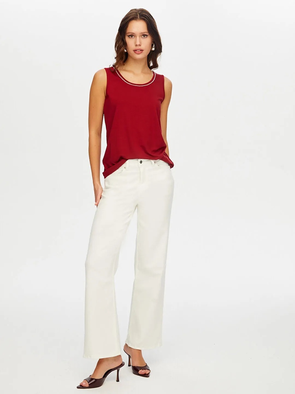 Faik Sönmez Yakası Şeritli Kadın Askılı Bluz W26atl002 Bordo