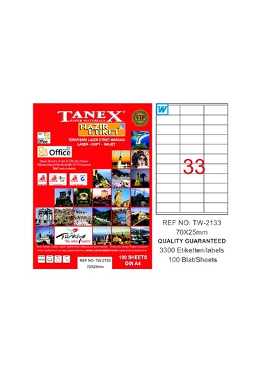 Tanex Lazer Etiket 100 Yp 70X25 Laser Copy Inkjet  Tw-2133