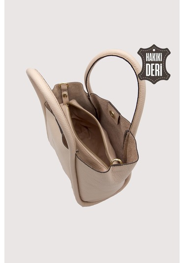 Hakiki Deri Kadın Organizerlı El Çantası Vizon Smr9206 Vizon
