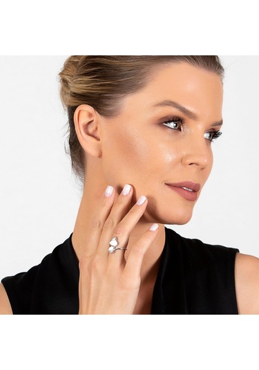 Sedef Taşlı Kalp Tasarım 925 Ayar Gümüş Kadın Yüzük (475777218)