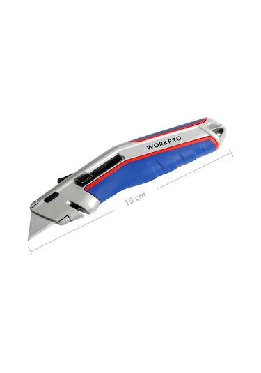 Workpro Wp213015 Ağır Hizmet Alüminyum Gövde Otomatik Geri Çekilebilir Rötuş Maket Bıçağı + 5 Adet Yedek Bıçak Fr Wp213015