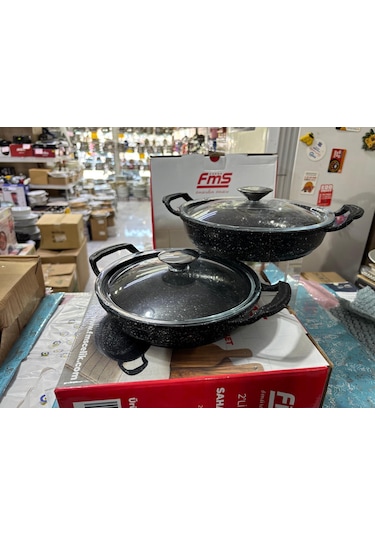 Fms D5013 Döküm Granit 2'li 20-22 Cm Kapaklı Sahan Set Gri