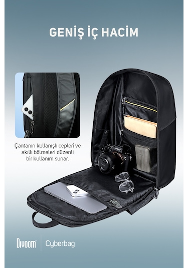 Divoom Pixoo Cyberbag Siyah Piksel Led Ekranlı Sırt Çantası Siyah