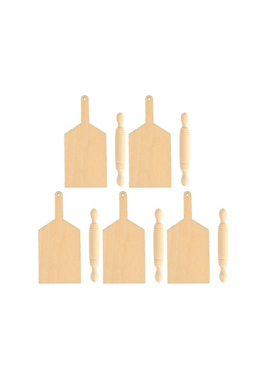 5'li Bebek Evi Oklava Ve Kesme Tahtası Seti Minyatür Ahşap Mobilya 1/12 Bebek Evi Mutfak Aksesuarları Diğer