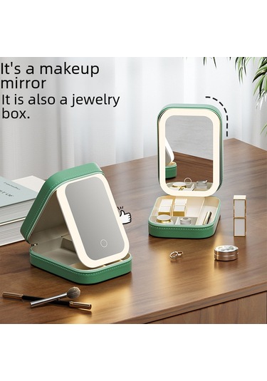 Geeroyoo Led Işıklı Üç Renkli Makyaj Aynası - Katlanabilir Evcilik Kutusu Ve Kozmetik Saklama Kutu Birleşik Tasarım Pembe, 16.5 11.5 3.5 Pembe Ayna