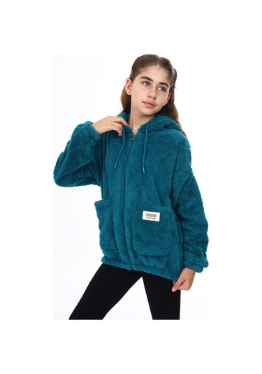 Toontoy Kız Çocuk Peluş Hırka Petrol Mavi