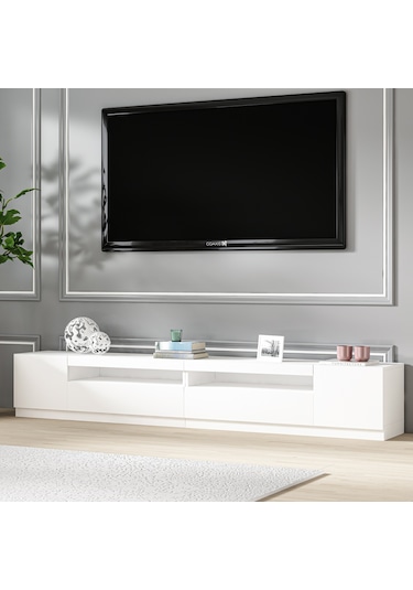 T008 Arya Işıklı Tv Sehpası Set - Parlak Beyaz Parlak Beyaz