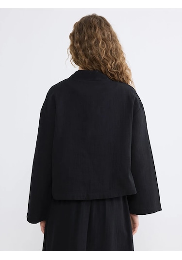 Lc Waikiki Siyah Şal Yaka Oversize Kadın Kimono