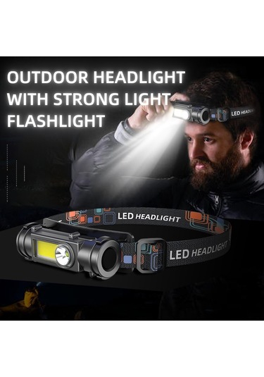 Usb Şarj Edilebilir Xpe + Cob Led Far Su Geçirmez El Feneri Acil Durum Işığı Açık Kamp Yürüyüş Balıkçılık İçin Araba Tamir Işığı Pil İle Siyah