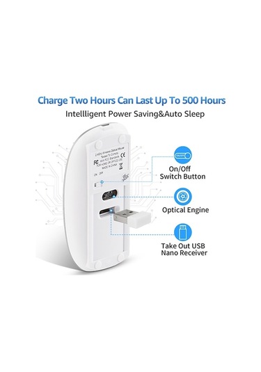 Prestigegoods Tip-c Adaptörlü 2.4g Kablosuz Optik Mouse, Şarj Edilebilir, Alüminyum, Usb & Type-c Uyumlu Diğer