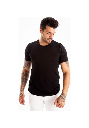 Deepsea Siyah Erkek Dar Kesim Basic Tişört 1801131-Siyah