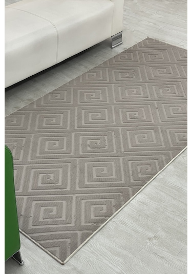 Lüle Halı Delüx Kabartmalı Düz Renk Üstün Kalite De Kaymaz Tabanlı Yolluk Halı Vizon