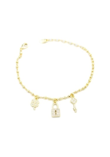 Kilit Charm Bileklik - Altın Çok Renkli