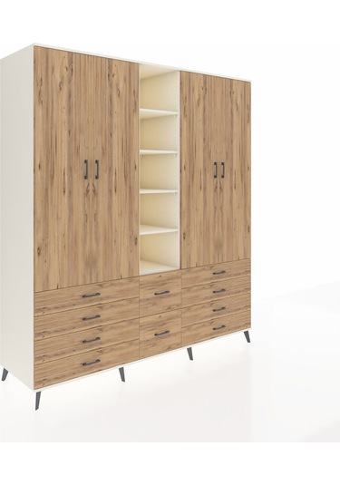 Kronos Dolap 9 Raflı 10 Çekmeceli 2 Askılı 220x59x243 Aytaşı-çam/çam Atlas Çam/atlas Çam