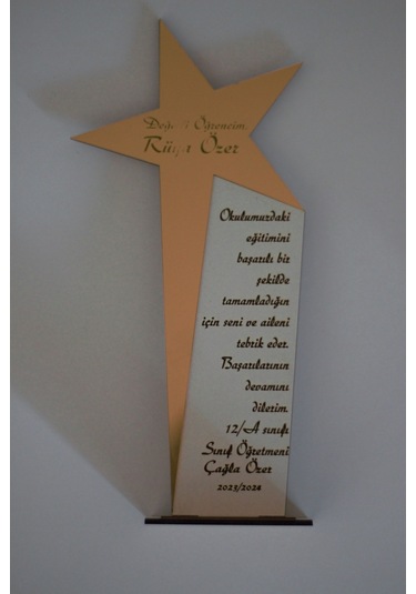 Mezuniyet Hatırası Plaket Tasarım Kişiye Özel İsim Yazılı Altın