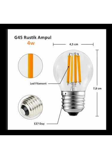 G45 Rustik Led Ampul 4w E27 Duy 2700k Gün Işığı Mini Top Filament Ampul 1
