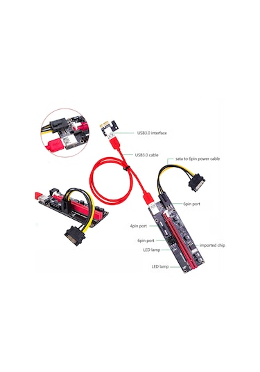 Mufunye Pcıe 1x'den 16x'e Gpu Adaptörü, 4pın+6pın Grafik Kart Arayüzü, Usb 3.0 Kablolu, Dikey-yatay Bağlantı, Tüm Kasalara Uygun Siyah Genişletici Kartı