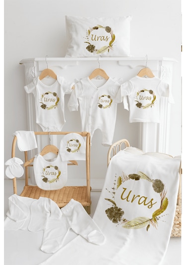 Bebewini Pamuk Baskılı 11'li İsimli Hastane Çıkışı M22 Ekru