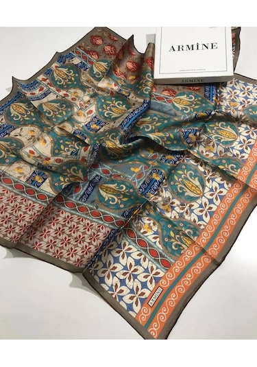 Armine Sura İpek Eşarp Turuncu, Mercan, Vizon 7932-s09