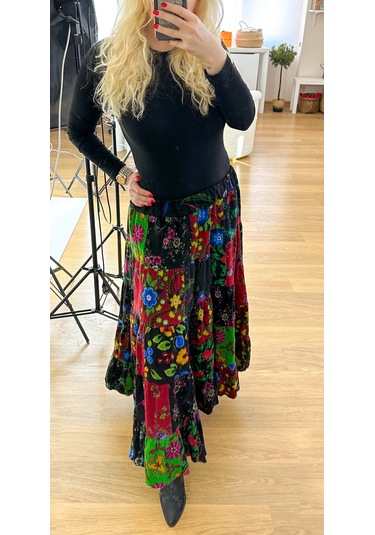 Modaonna Özel Tasarım Patchwork Maxi Etek Çok Renkli