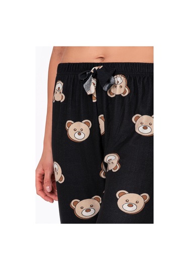 Kompedan Kadın Süet Ayıcık Desenli Pijama Tek Alt Desen 2