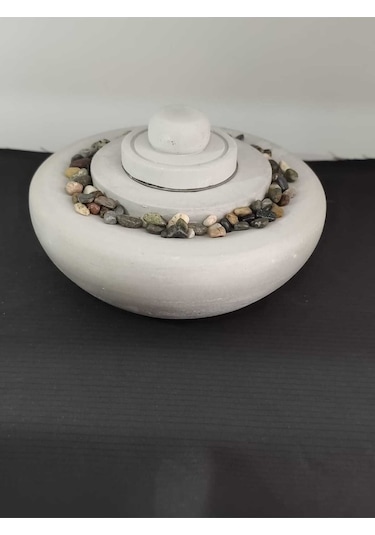 Dekoratif Masa Üstü Yuvarlak Ateş Çukuru Taş Şömine-500 Ml Yakıt Hediyeli - Beton