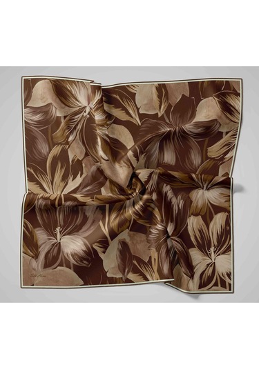 Silk Home Twill İpek Eşarp 11480-58 Acı Kahve, Koyu Yeşil, Krem, Gri