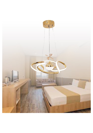 Papatya Ledli 1 Toplu 3 Renk Salon Oturma Yatak Mutfak Odası Avizesi Altın - Gold