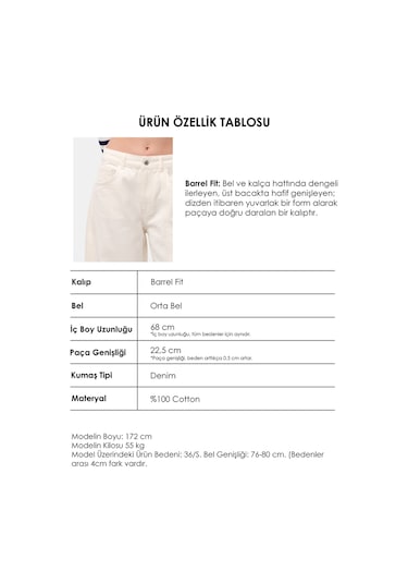 Itsbasic Kadın Kırık Beyaz 7s6-101 Barrel Fit %100 Koton Bol Kesim Denim Jean