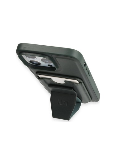 İphone 14 Pro Kılıf Hd Deri Luxury Magnet Kartvizitli Kapak - Koyu Yeşil