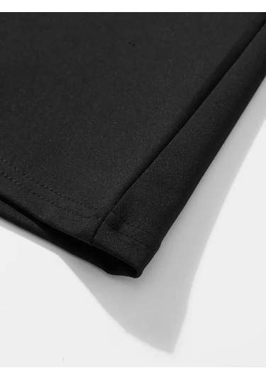 Erkek Büyük Beden Kart Baskılı Düz Renk Kısa Kollu Bisiklet Yaka Tişört Gündelik Giyim - Siyah Çok Renkli