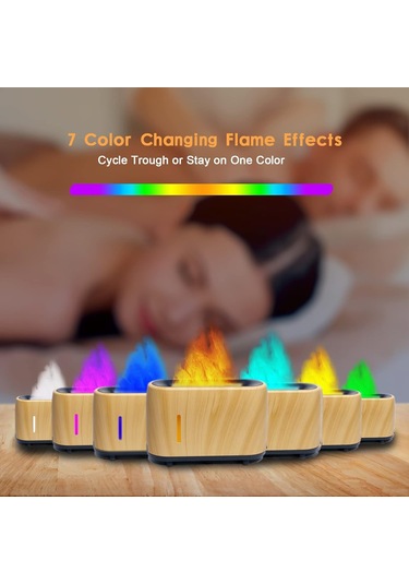 Alev Difüzör Nemlendiricisi 7 Alev Renkleri, Susuz Otomatik-off Korumalı Uçucu Yağ Aroma Terapisi Difüzör, Ev İçin Yangın Havası Difüzörü, Ofis, Yatak Odası Ahşap Tahıl