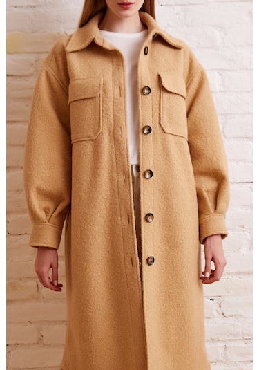 Never More Uzun Bürümcük Kaban Bej