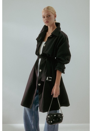 Kemerli Cepli Trenç Siyah Siyah