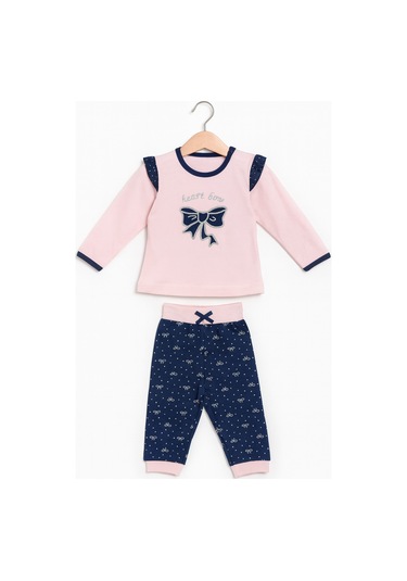 Cocopoco Fiyonk Detaylı Kız Bebek 2'li Takım Pembe-lacivert