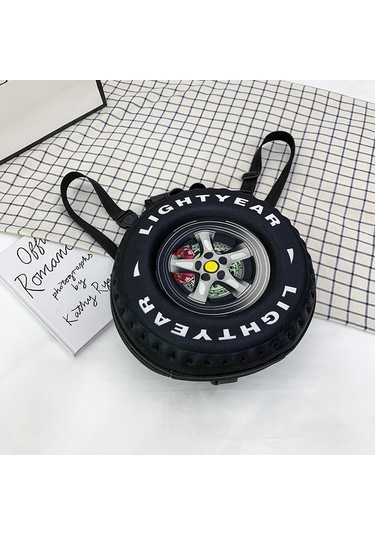 Yaratıcı Tekerlek Şekli 3d Küçük Okul Çantası-siyah