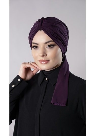 Mürdüm Pratik Hazır Geçmeli Tesettür Bone Sandy Kumaş Atkılı 2204 07 Mürdüm