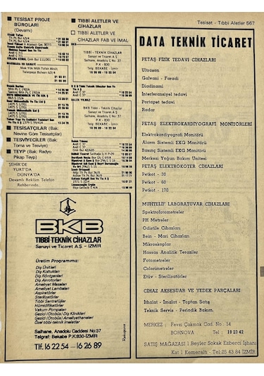 İzmir 1982-1983 Meslek Reklam İlanı Efemera S567
