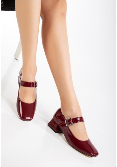 St-006 Bordo Rugan Günlük 4 Cm Topuklu Bayan Ayakkabı Bordo