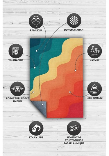 Homshtag Güneş Ve Deniz, Yaz Temalı İnce Mutfak Halısı Çok Renkli