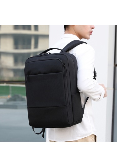 Moveevo Usb Desteğiyle 15.6 İnç Laptop Sırt Çantası, İş Ve Seyahat İçin Büyük Kapasiteli, Siyah Oxford Kumaş Unisex Çanta Siyah