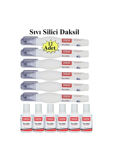 Sıvı Silici Daksil Ve Kalem Daksil 12 Adet Cassa Fırçalı Sıvı Düzeltici Daksil Yazı Düzeltici Okul Ofis Büro Fırça Uçlu